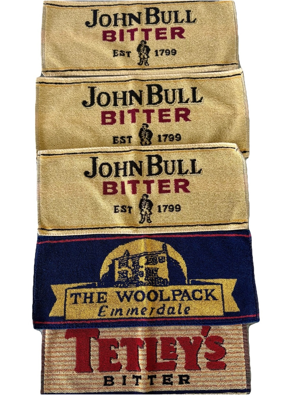 Vintage British Pub Bar Towels Lot of 5 John Bull Tetleys Portugal Woven Cotton